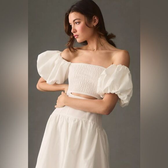 Anthropologie Moon River Off-The-Shoulder Puff Sleeved Cutout Maxi Dress X-Small - Picture 2 of 4
